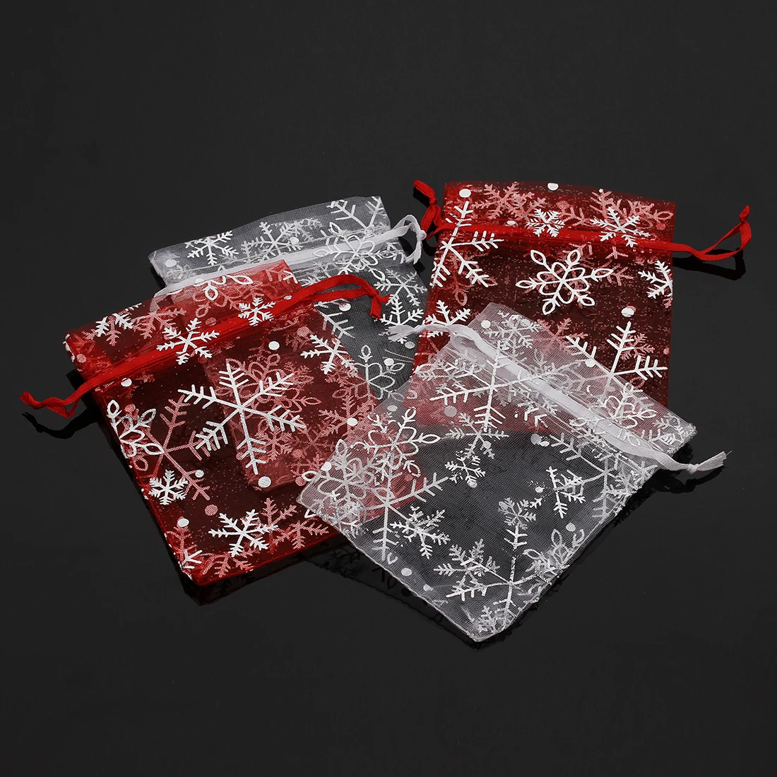 

25pcs Silver Snowflakes Print Organza Bags Jewelry Packing Transparent Drawstring Bag Gift Wedding Candy Gauze Bag Gift Pouches