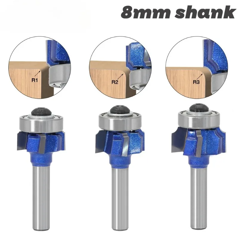 

1/3Pcs 8mm Shank High Quality Woodworking Milling Cutter R1mm R2mm R3mm Trimming Knife Edge Trimmer 4 Teeth Wood Router Bit