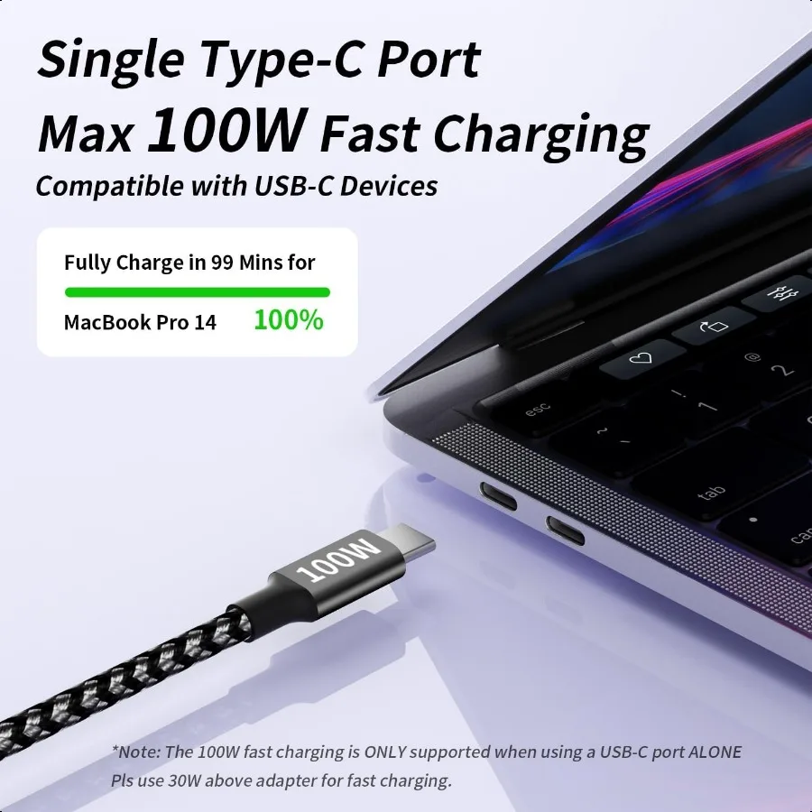 สายชาร์จ USB C 100W พร้อมชิป EMark 3 in 1 สายชาร์จเร็ว USB C สายชาร์จอเนกประสงค์พร้อมหัว TypeC Mic