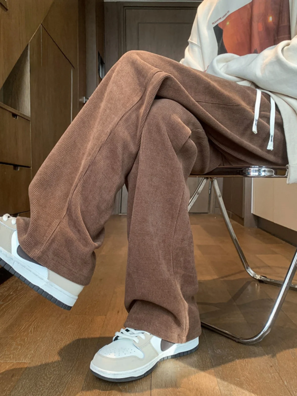 

Corduroy Wide Leg Casual Pants Men's Spring Autumn American Retro Hiphop Drapey Pants Trendy Straight Tube Pants