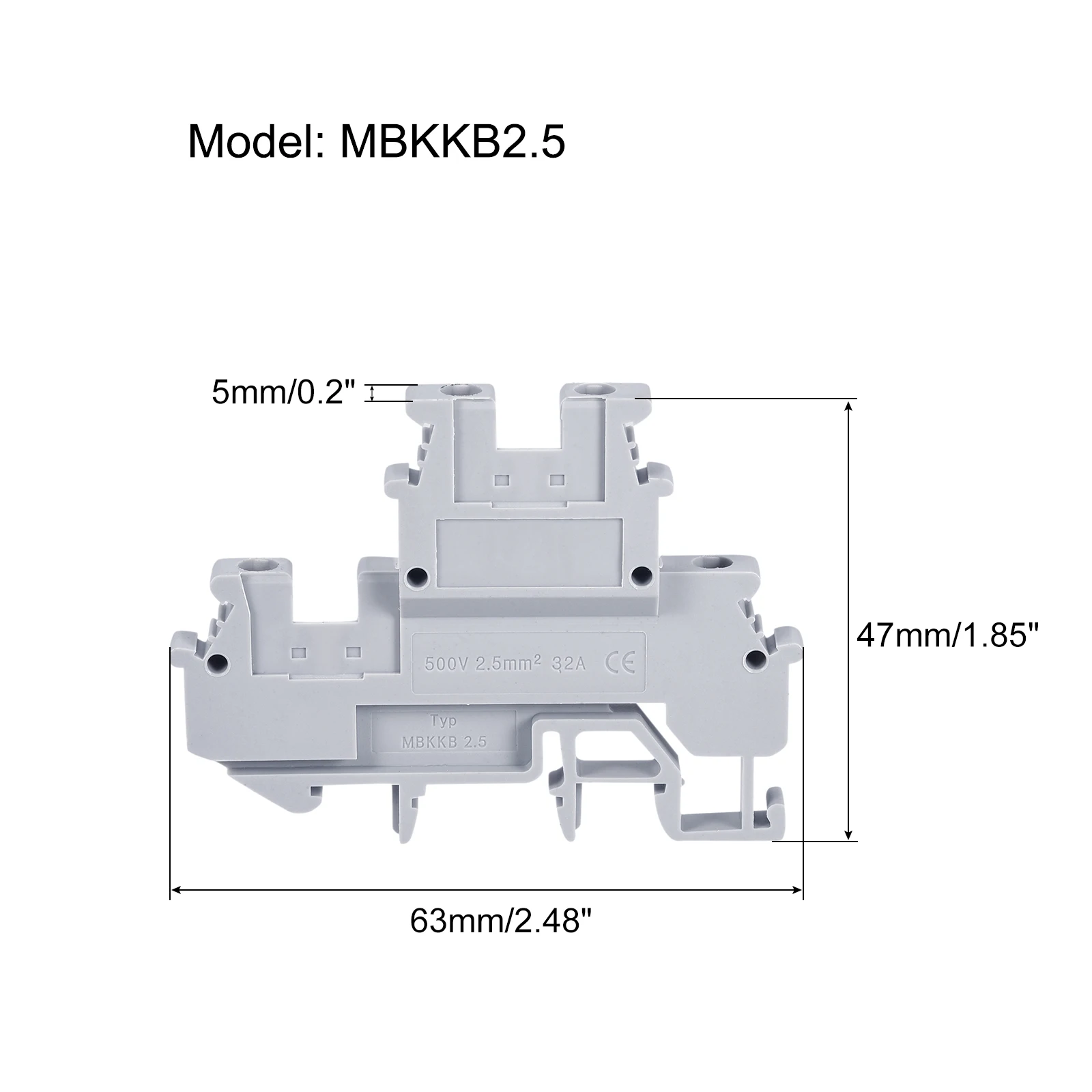 15Pcs DIN Rail Mount Double-level Terminal Blocks Screw Type Grey MBKKB2.5 DIN Rail Terminal Block for Home Appliances Machines