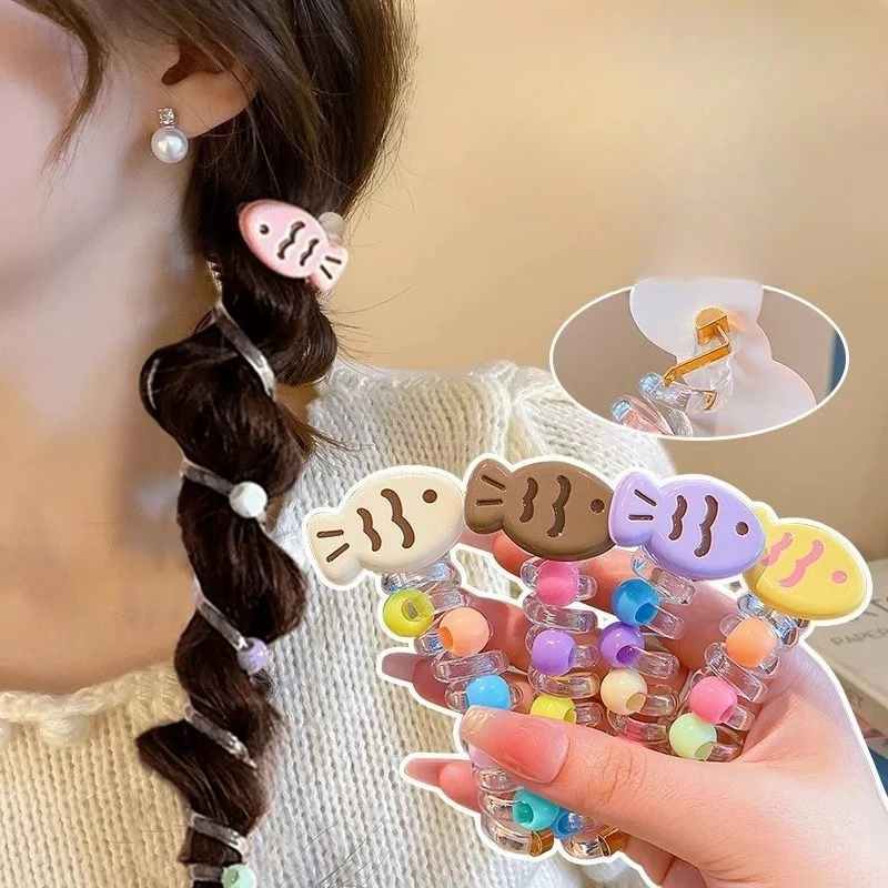 Candy Color Small Fish Telephone Scrunchies Children Sweet Cute Hair Ties Baby Girl Colourful Rubber Bands Kids Hair Accessories