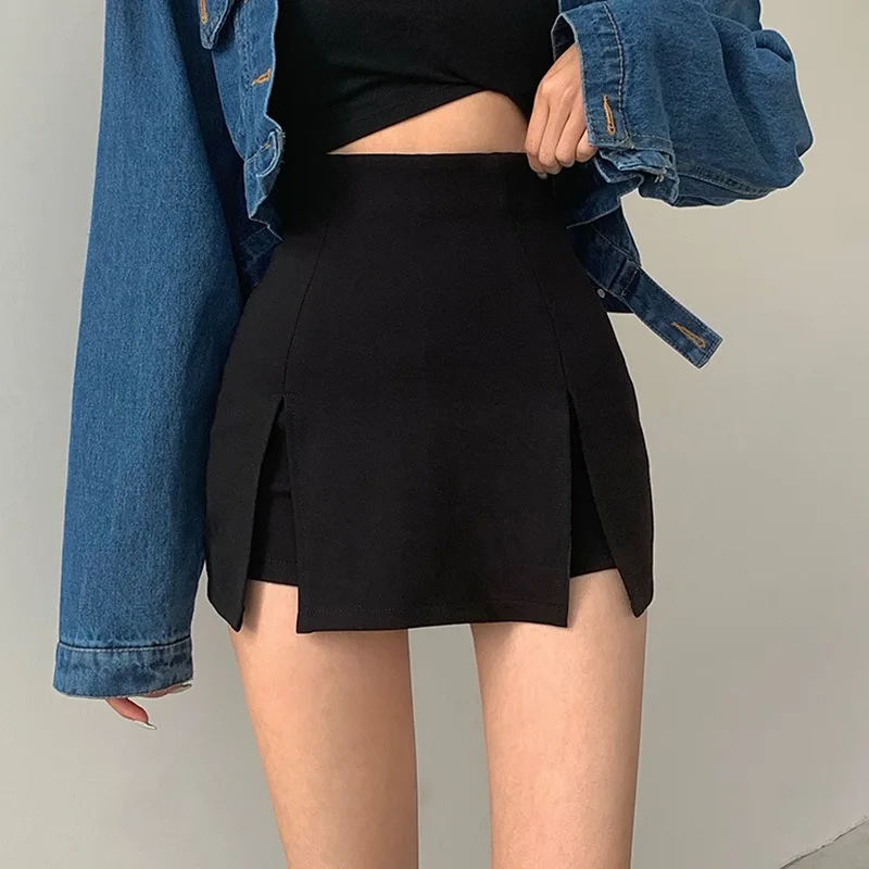 

Sexy Split Skirt Women's Office Ladies Suit Skirt Summer Black Asymmetrical High Waist Mini Pants Skirt