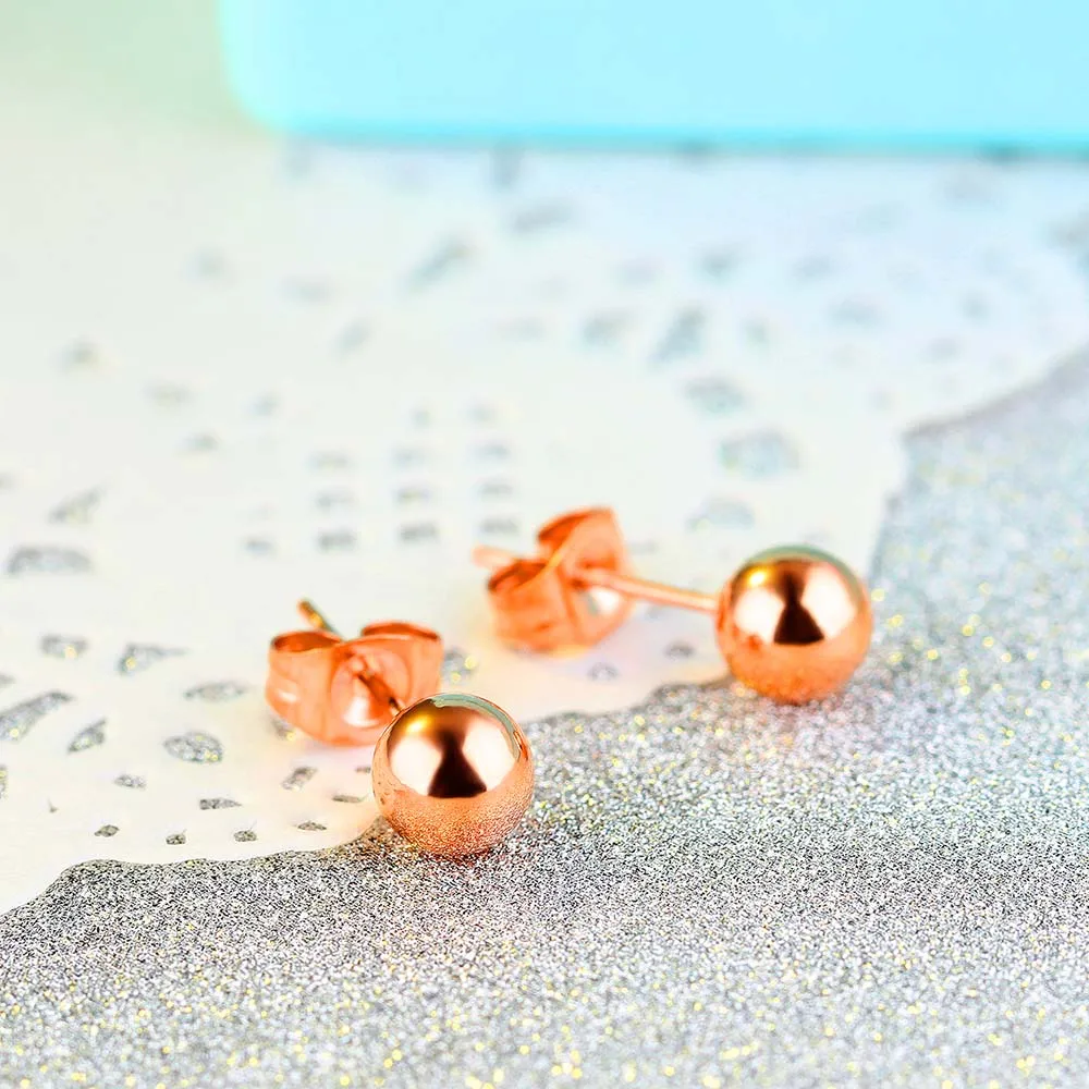 Lokaer Top Quality Rose Gold Color Stainless Steel Romantic Stud Earrings Sweet Cute Round Beads Earring Jewelry For Girl E18115