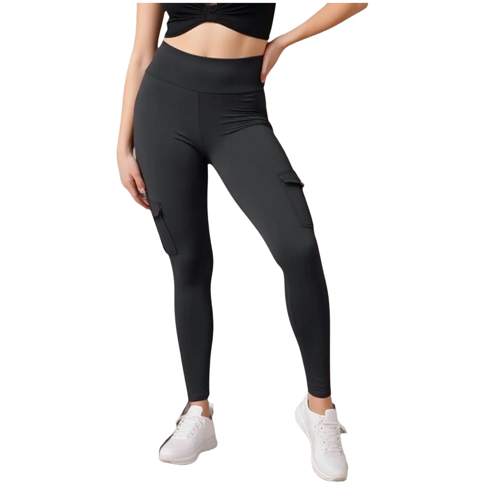 

Women Stretchy Sport Cargo Pants Slim Fit Yoga Pilates Leggings with Flap Pockets for Workout Gym Fitness Running Sport Pants