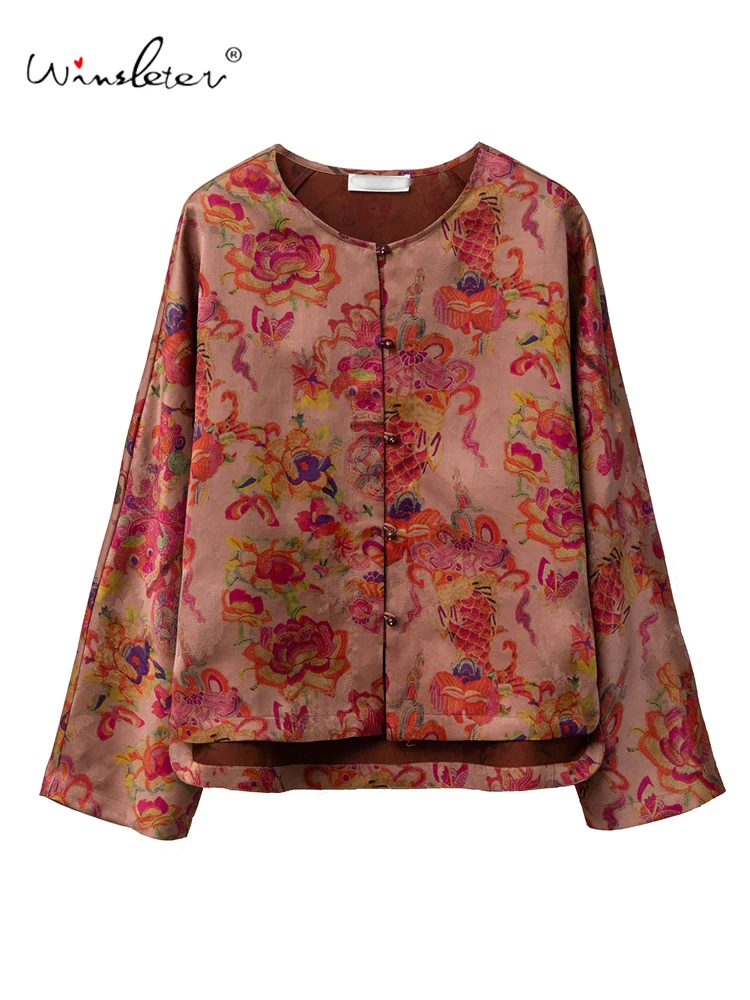 

Winsleter-100% элегантное пальто из натурального шелка с водяной марлей, жаккардовое пальто с круглым вырезом, женское шикарное пальто в стиле ретро, осенняя новинка 2023 года C59911CC