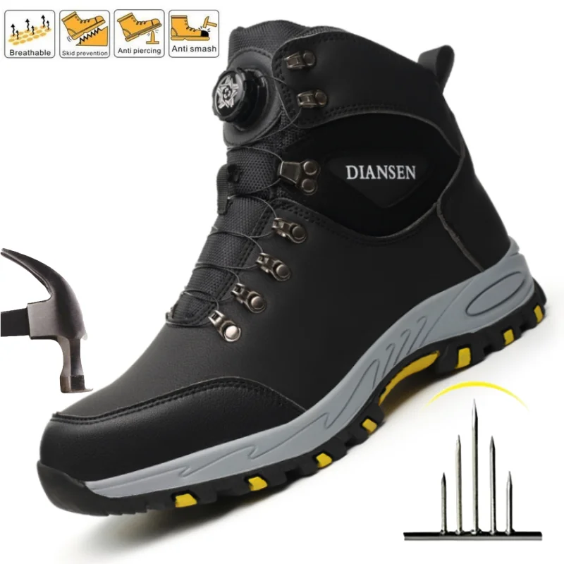 

Slip Resistant Puncture-proof Outsole Steel Toe Rotating Button Work Shoes Indestructible Sneaker Men Security Protective Boots