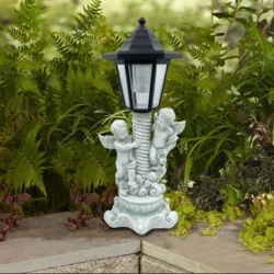Solar Cherub Angel Garden Statue with Roma Pillar for Garden Decor, Outdoor Decorations, Baby Angel Statue Yard Decor