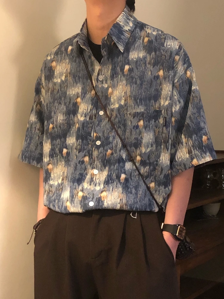 

Летний новый американский ретро Tie Dye Haome ort Sve Floral irt Мужской повседневный свободный дизайн Sensation irt