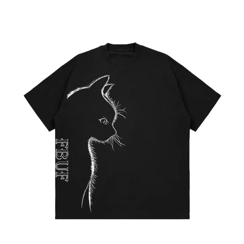 

Fashion brand American cat print men's T-shirt Vintage short sleeve T-shirt men's summer 2025 new loose half sleeve ins T-shirt