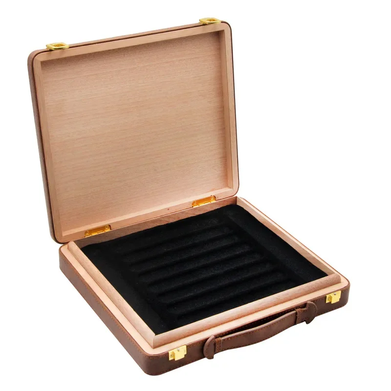 Portable Cigar Box with Buckle, Humidor Platter, Cigar Case, Smoking Accessories, 10 Wooden Tray Slot, Travel Case Handbag