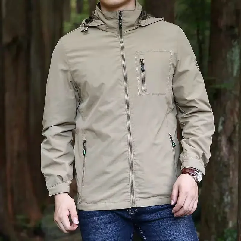 Men Outdoor Windproof Hiking Jackets Spring Autumn Thin Casual Jackets New Men Hooded Mesh Coats Quality Male Fit Windbreaker