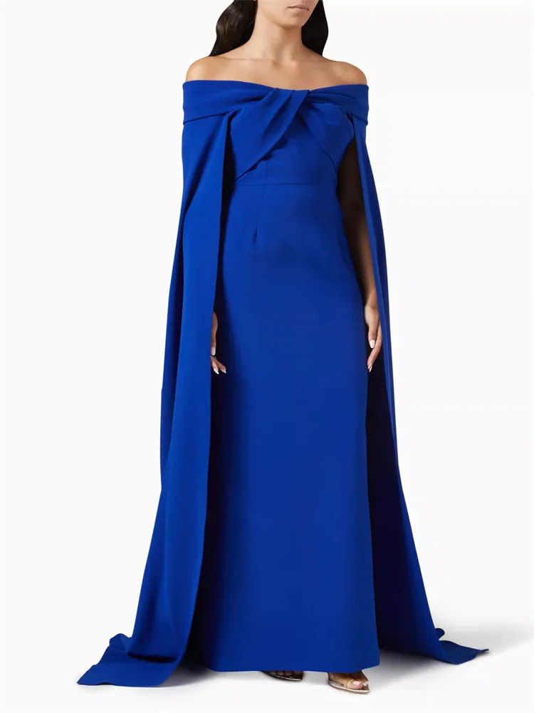 

Hot Selling Off-Shoulder Neckline With Cloak Crepe Straight Evening Dress Elegant Back Zipper Floor Length Gown For Women 2024