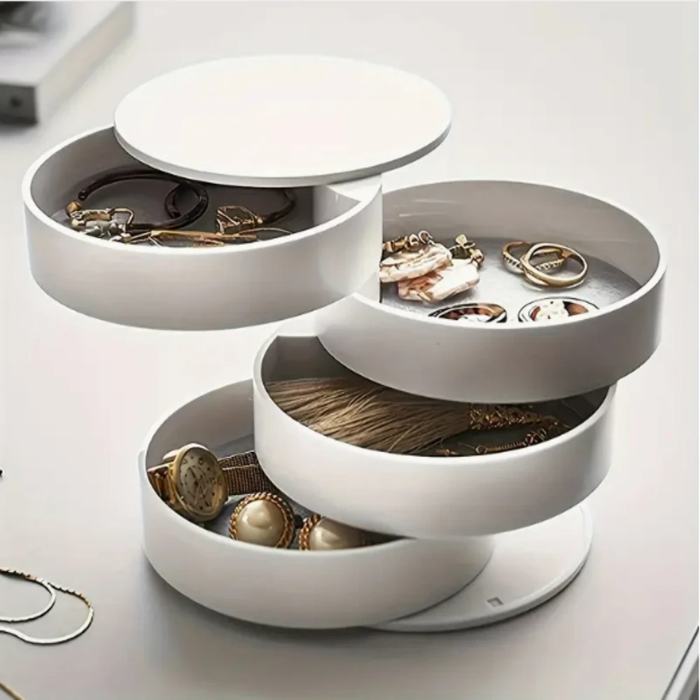 

3-Tier Rotating Desktop Organizer with Dust-Proof Cover - Compact Jewelry & Makeup Storage Box for Rings, Earrings, Hair Accesso