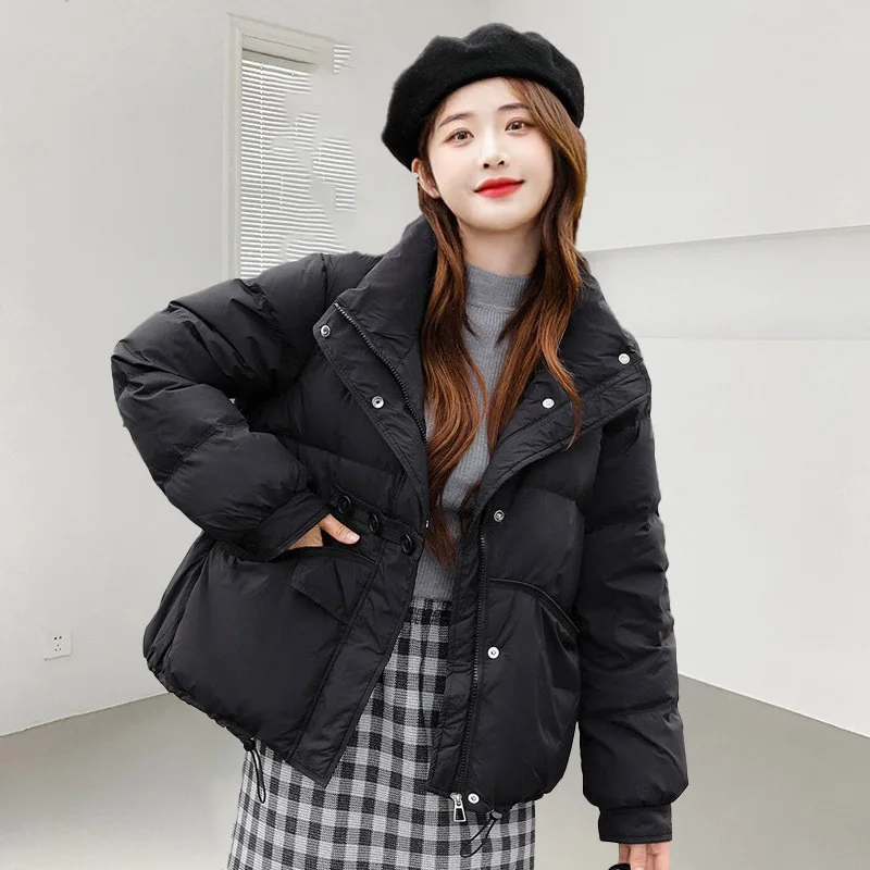 شتاء جديد المرأة فضفاضة تناسب بطة بيضاء أسفل سترة منفوخة ثلاثة أزرار الوقوف طوق معطف قصير دافئ عصري الترفيه نمط #4