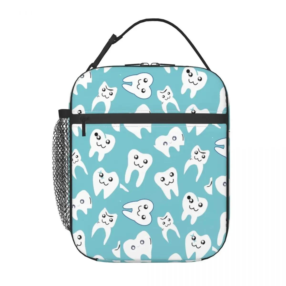 Funny Dental White Tooth Pattern Insulated Lunch Bags Dentist Teeth Portable Thermal Cooler Food Lunch Box Kids School Children