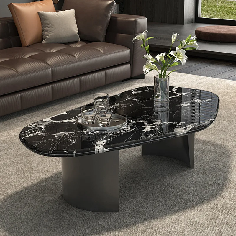 Natural marble coffee table Italian minimalist black rose luxury stone coffee table high-end household small apartment small cof