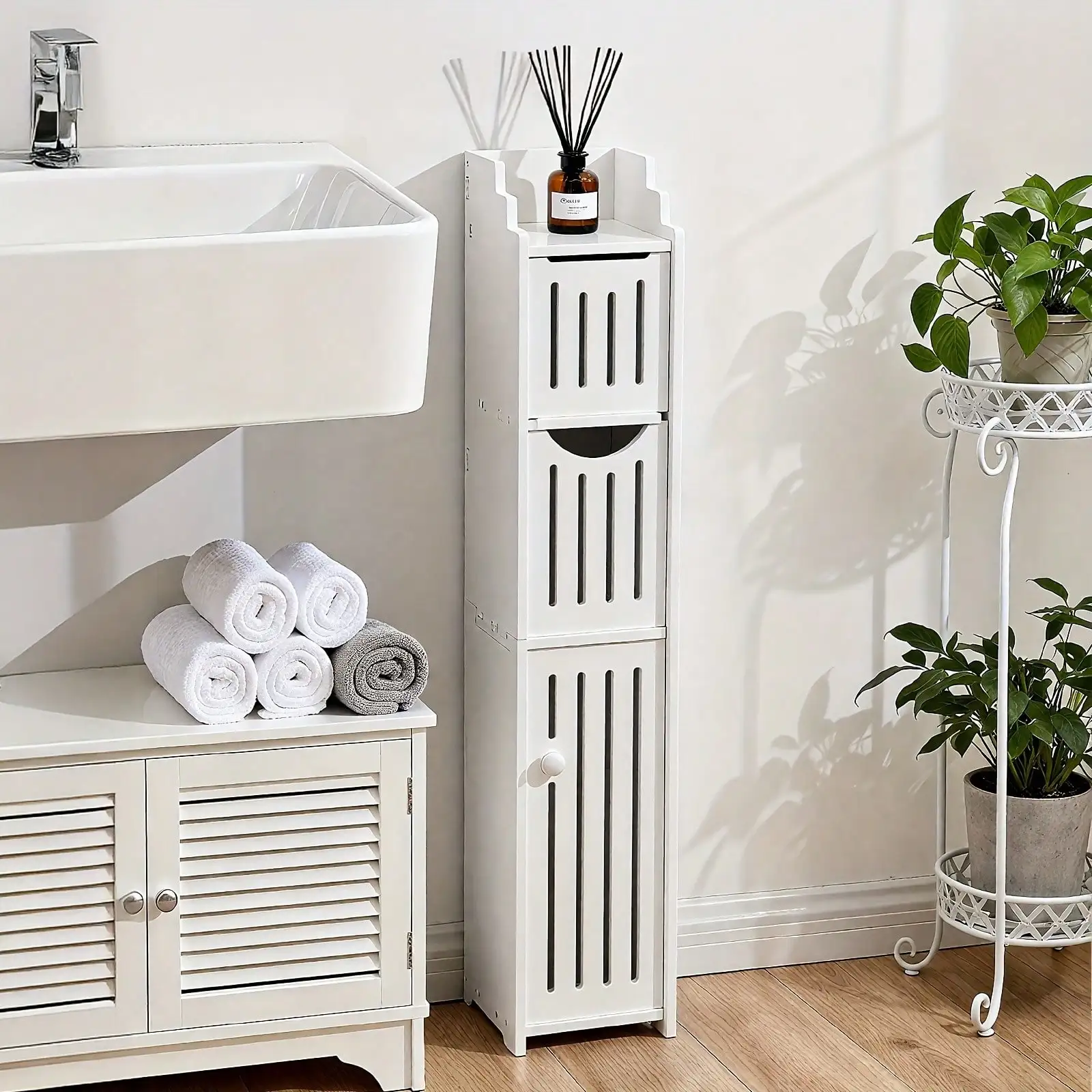 Compact PVC Bathroom Storage Rack, Durable Multi-Functional Unit With Tissue Holder For Small Spaces – Sturdy Construction, Great For New Year Home Organization