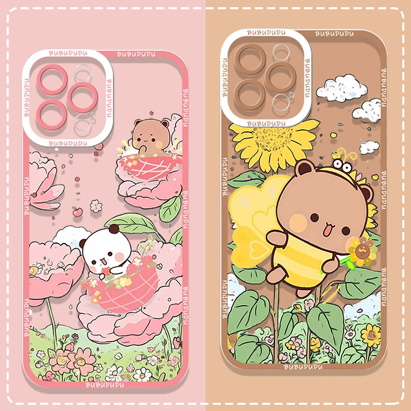 Cartoon Bees Bubududu Panda Couple Clear Phone Case for Samsung Galaxy S26 S25 S24 FE S23+ S22 S21 Plus Note 20 Ultra Soft Cover
