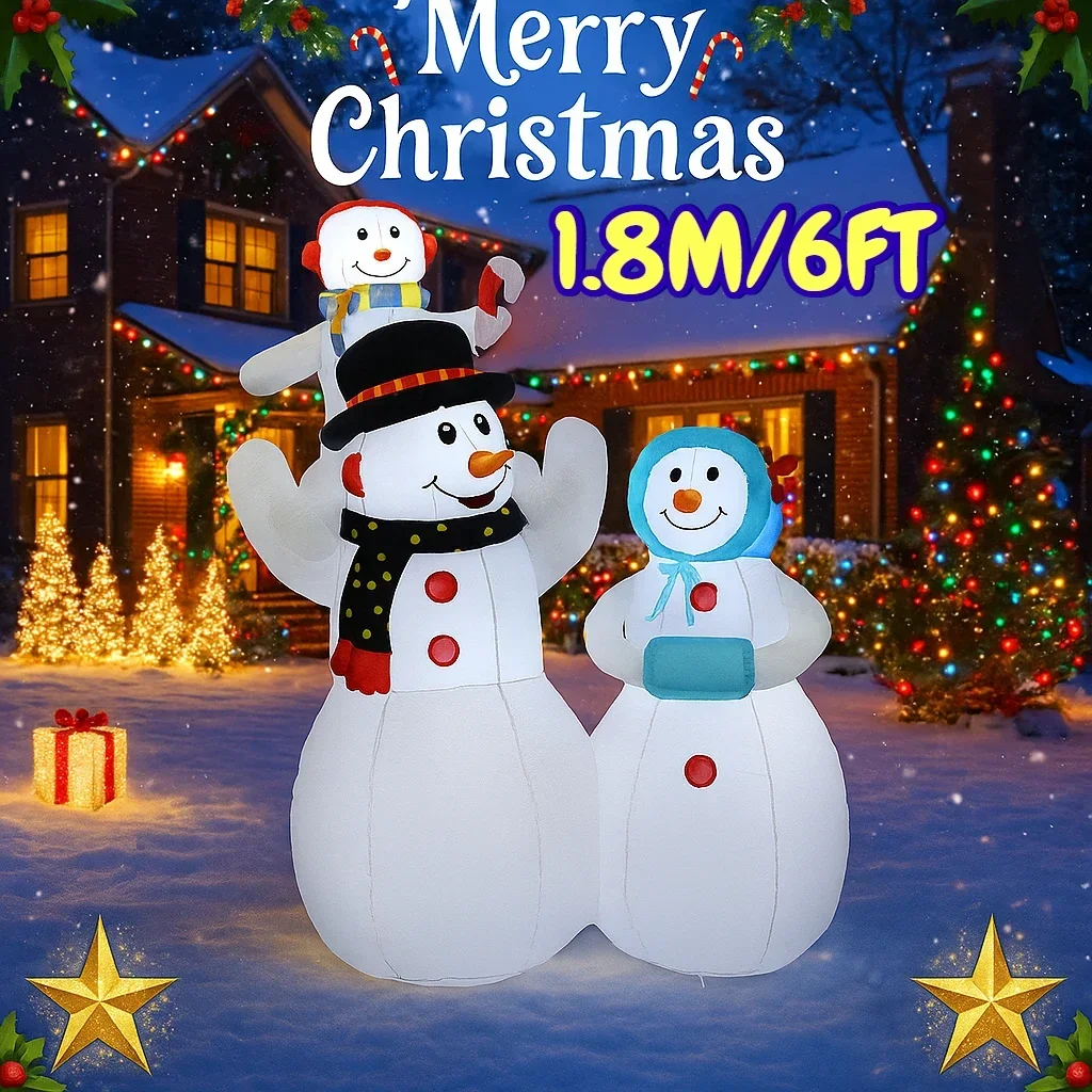 

1.8M/6FT Snowman Family Outdoor Christmas Ornament Home Inflatable Toys with LED Lights Yard Xmas Ornaments Party DIY Decoration