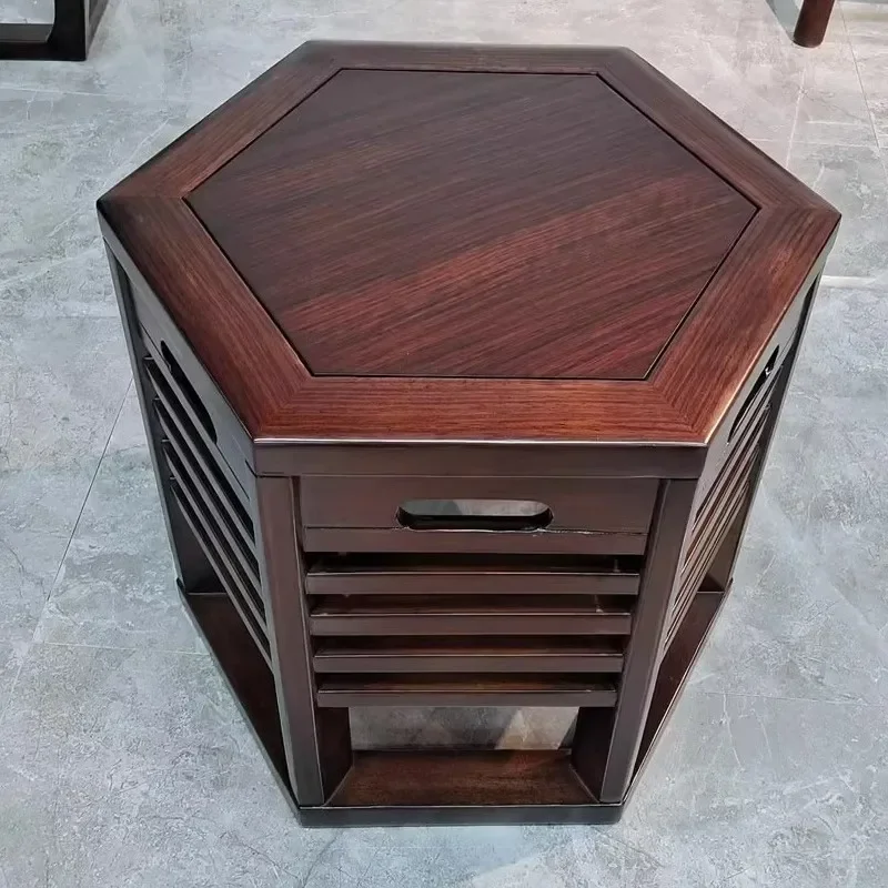 New Chinese style, solid wood hexagonal stool, ebony coffee table stool, household