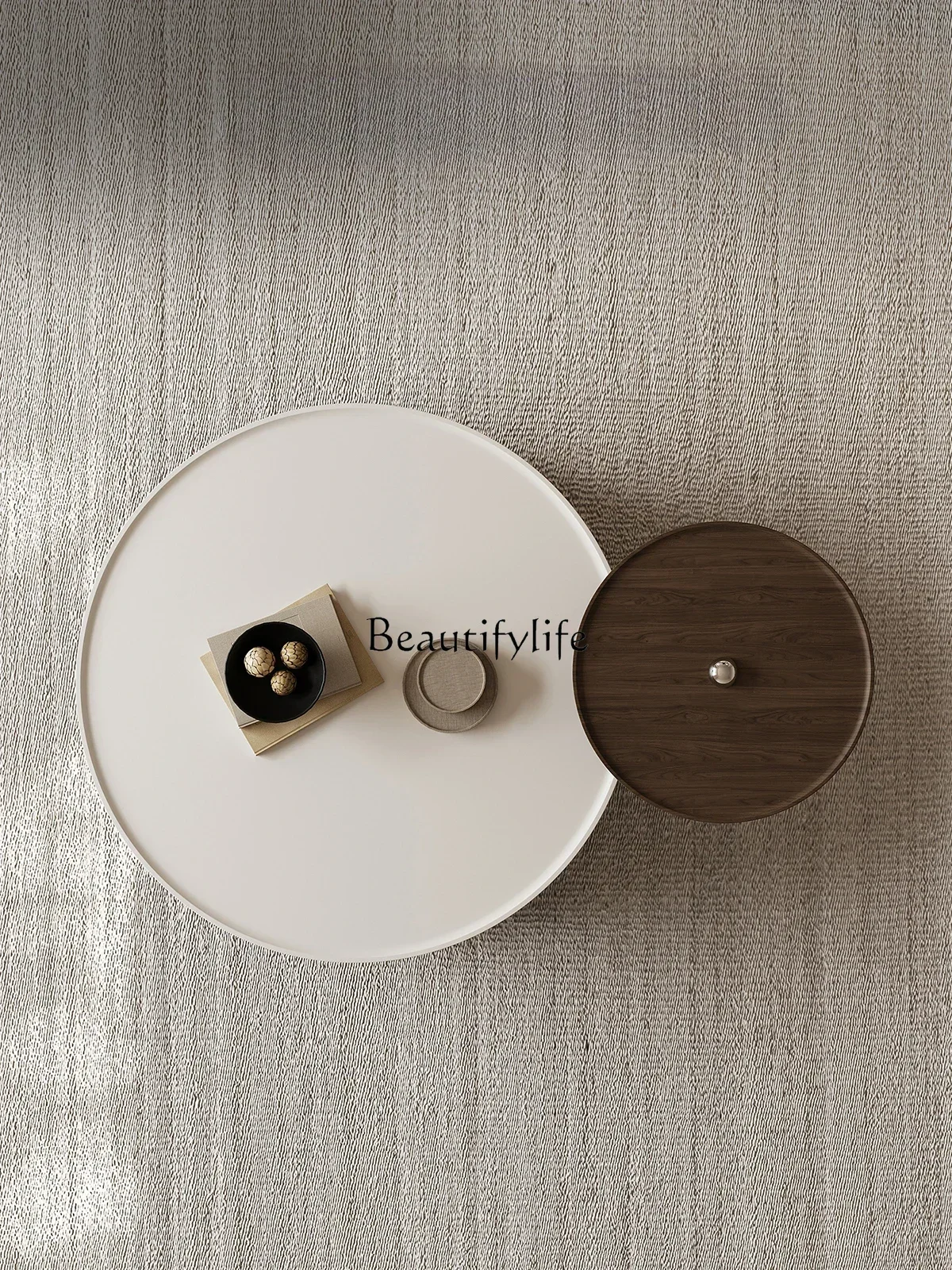 

ls 42Wabi-sabi coffee table combination round walnut skin art medium and ancient style light luxury