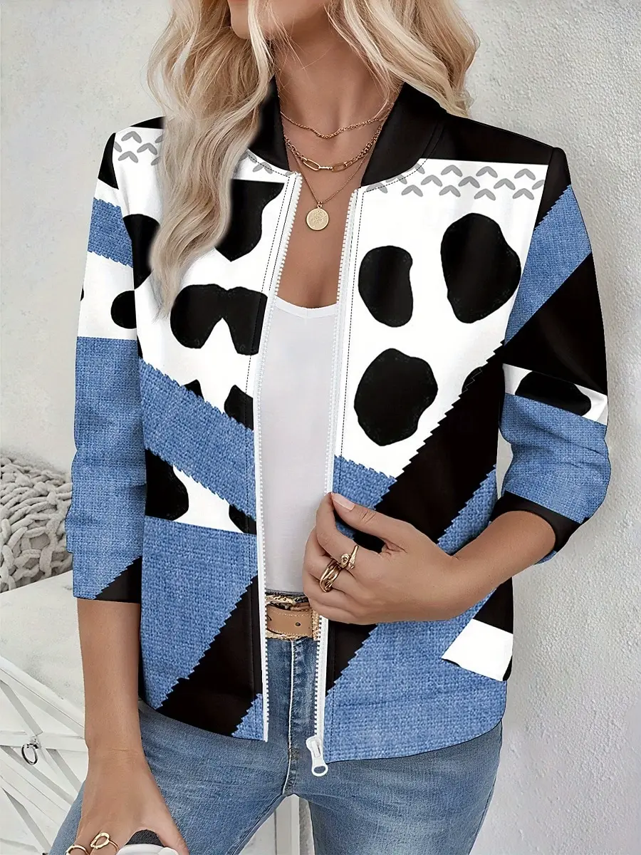 

Женская бейсбольная куртка с геометрическим рисунком, легкая быстросохнущая ткань, функциональные карманы на молнии, черный, желтый, синий повседневный стиль