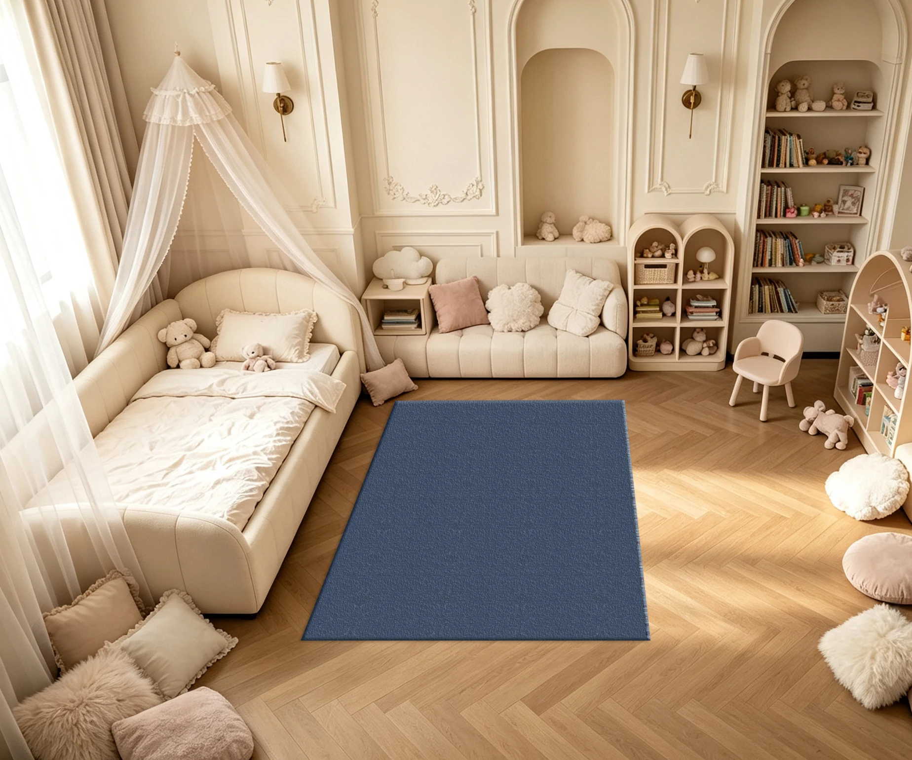 Deep Blue Subtle Embossed Texture Carpet Flooring Minimalist Solid Household Indoor Decor Floor Rug