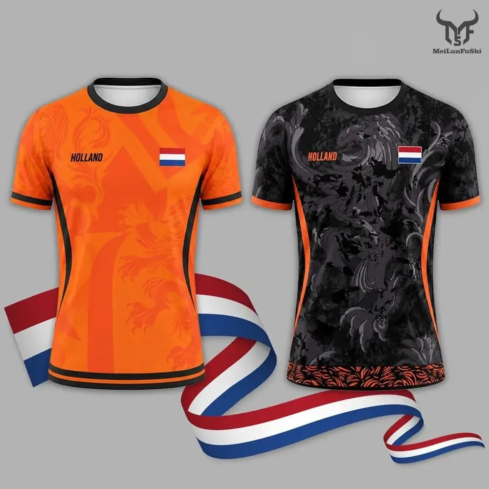 Netherlands Flag Print Football Jersey Outdoor Casual Breathable Short Sleeve Tops Summer Men Women Gym Sports Training T-shirt