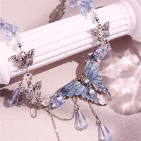Collier ras du cou papillon en strass pour femme, élégant, avec longue pampille en cristal vert, bijoux de fête Y2K 4