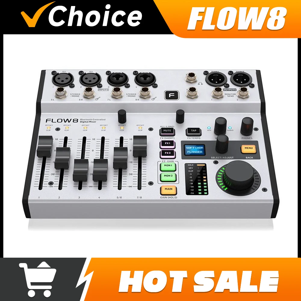 Mixer Digital Flow8 de 8 Canais com Interface de Áudio USB e Bluetooth, Console de Mixagem Portátil para Gravação de Podcast e Transmissão ao Vivo