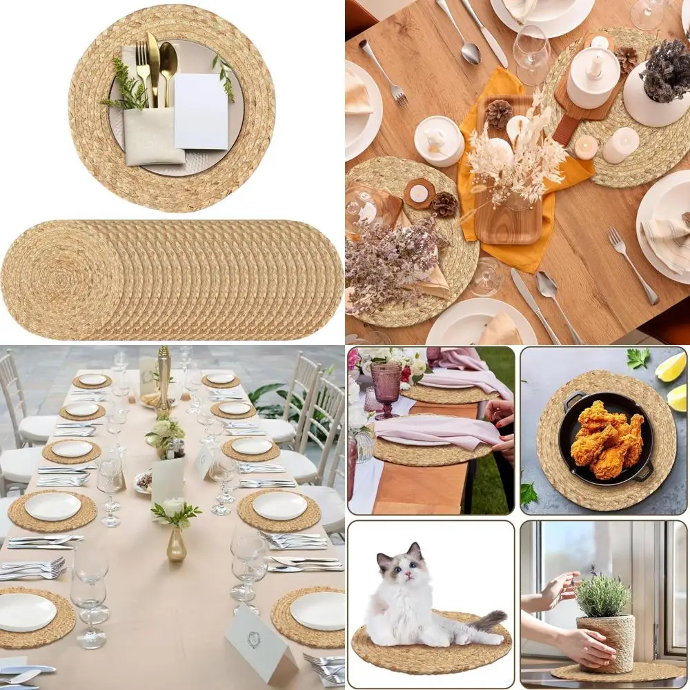 

Набор из 24 натуральных плетеных подставок под тарелки из водяного гиацинта, 13,5 дюймов, ручной работы, в стиле бохо, для повседневного использования