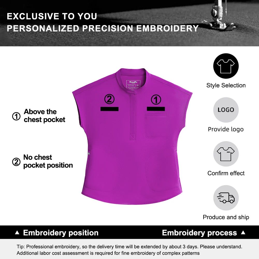 Custom Logo Women Nurse Uniform Top Exquisite Embroidered Logo or Name