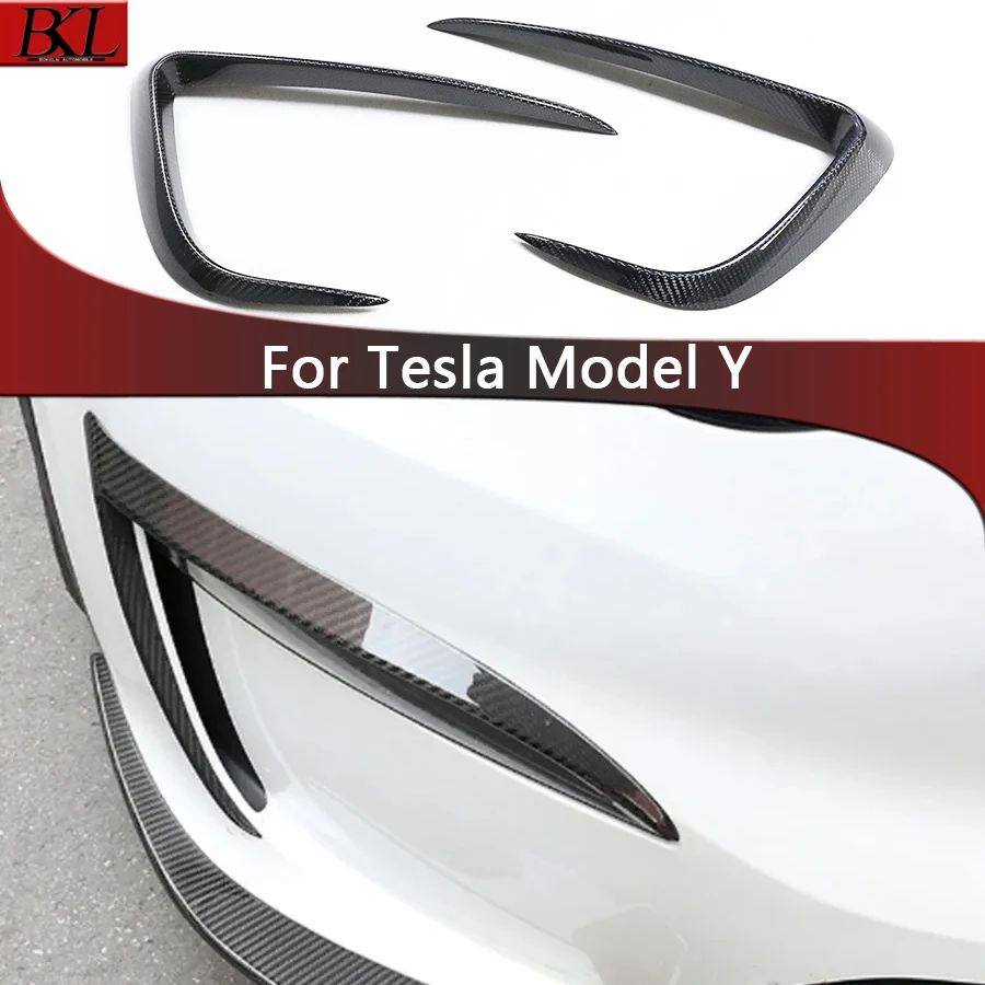 

For Tesla Model Y Dry carbon fiber car front bumper wind knife carbon fiber air vent spoiler wind knife trim body kit