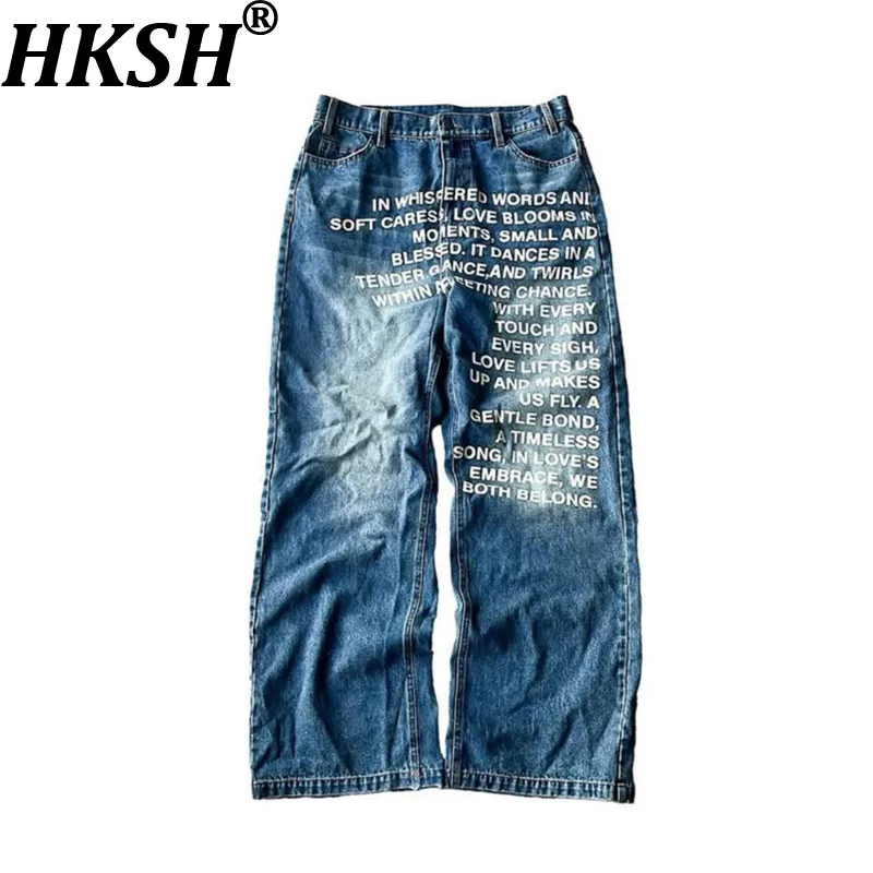 

HKSH Весенне-Осенние новые мужские джинсы Y2K, винтажные джинсы с буквенным принтом, уличная одежда, готические шикарные джинсовые брюки в стиле Харадзюку в стиле хип-хоп HK10249