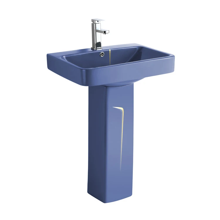 Modern design blue color bathroom lavabo ceramic pedestal sink floor standing basin