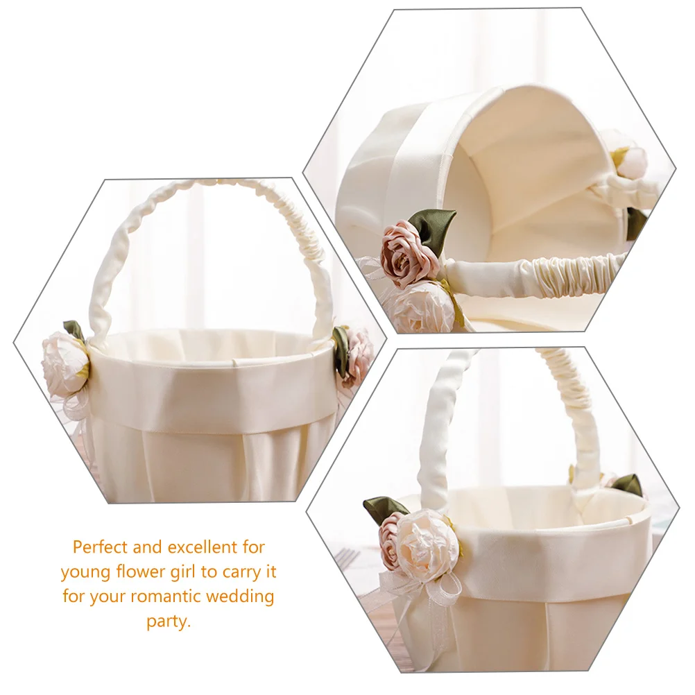 

Ring Pillow Set Flower Basket for Girl Baskets Weddings Ceremony Supplies Satin