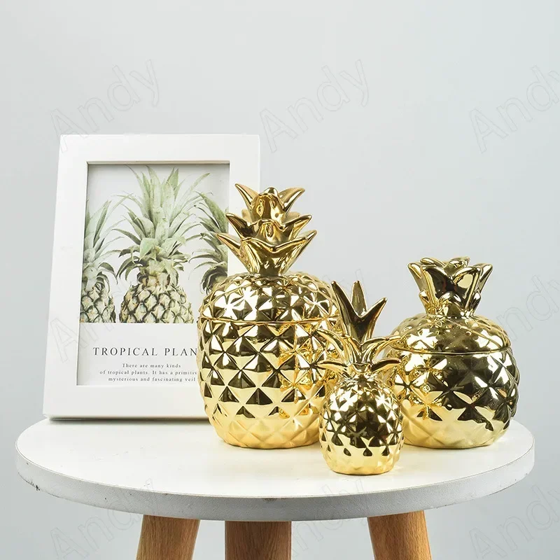 European Ceramic Storage Jar Gold Plated Pineapple Decor Living Room Desktop Candy Jar Bedroom Jewelry Organizer Home Decoration