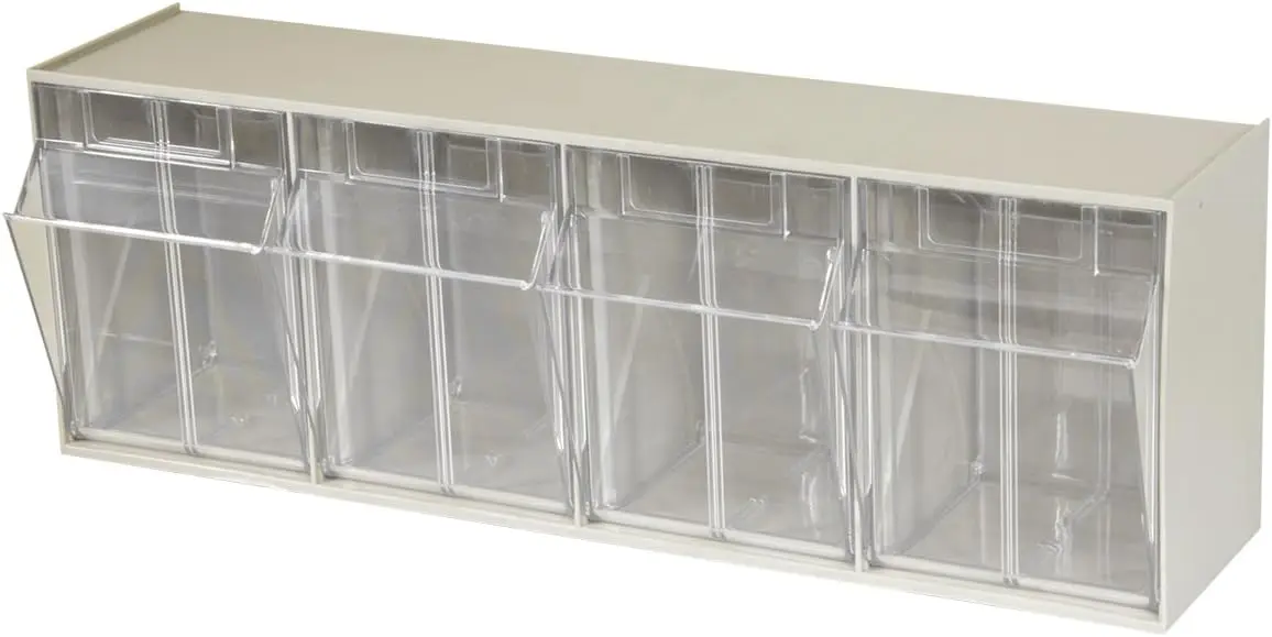 o-Mils 06704 Tiltview Horizontal Plastic Organizer Storage System Cabinet With 4 Tilt Out Bins, (23-5/8-Inch Wide X