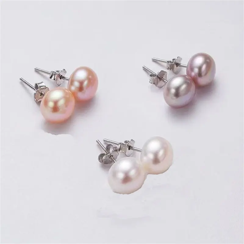 Senlissi- Wholesale 8mm Natural Freshwater White Bread Pearl and 925 Sterling Silver Stud Earrings for Women  Jewelry Gifts