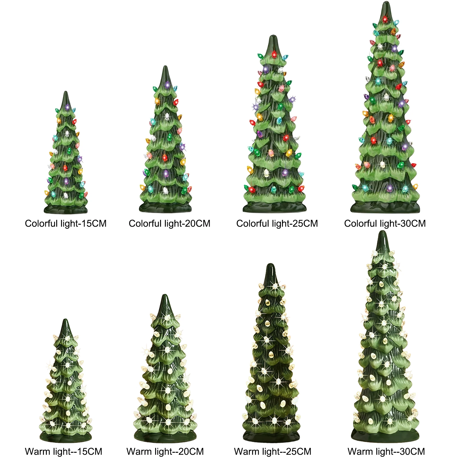 أشجار عيد الميلاد الرجعية المرسومة يدويًا على سطح الطاولة مع أضواء LED زينة شجرة عيد الميلاد الصغيرة من الراتنج لتزيين سطح المكتب والمكتب المنزلي