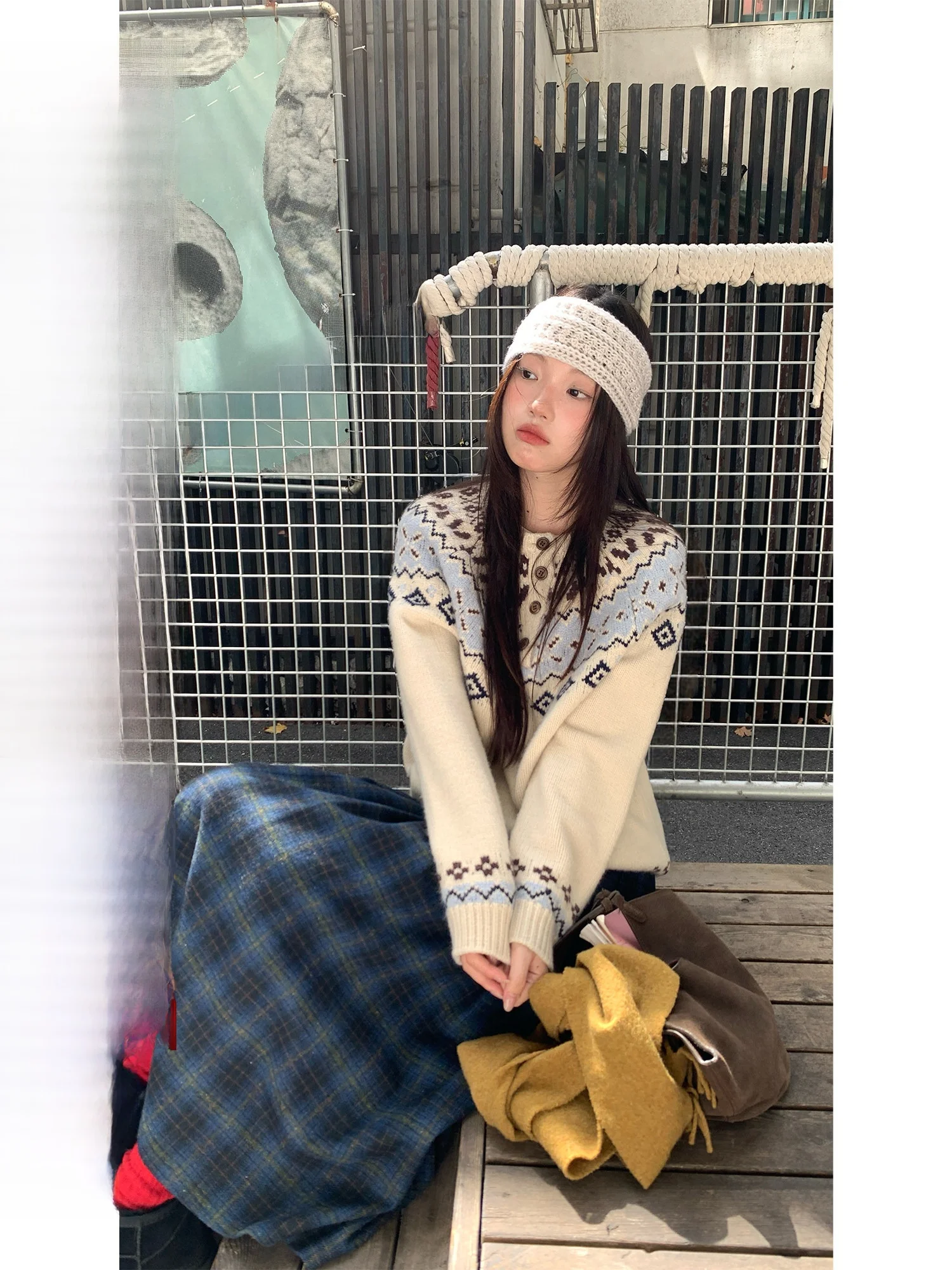 

Свитер RAINY Nordic Fair Isle свободного кроя с ажурным узором, осенне-зимний, женский, с круглым вырезом, вязаный