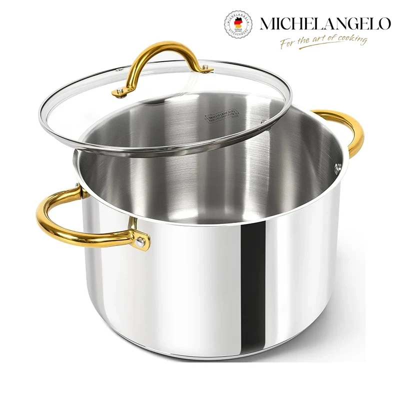 

MICHELANGELO 6/8/10QT Stainless Steel Stock Pot with Lid Cooking Pot with Double Handle Induction Compatible Soup Pot Oven Safe