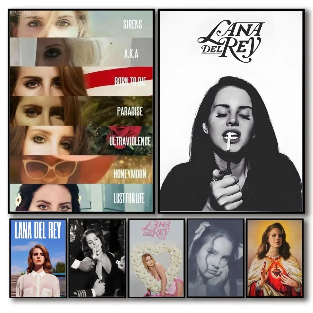 Póster de cantante de Lana Del Rey sin marco, Papel Kraft Club Bar, póster Vintage, arte de pared, pintura, dormitorio, pegatinas de estudio