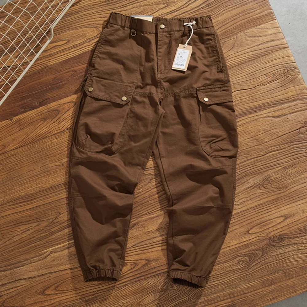 Calça de perna de rua alta com bolso múltiplo masculina, moda solta casual americana, corte tridimensional, americana