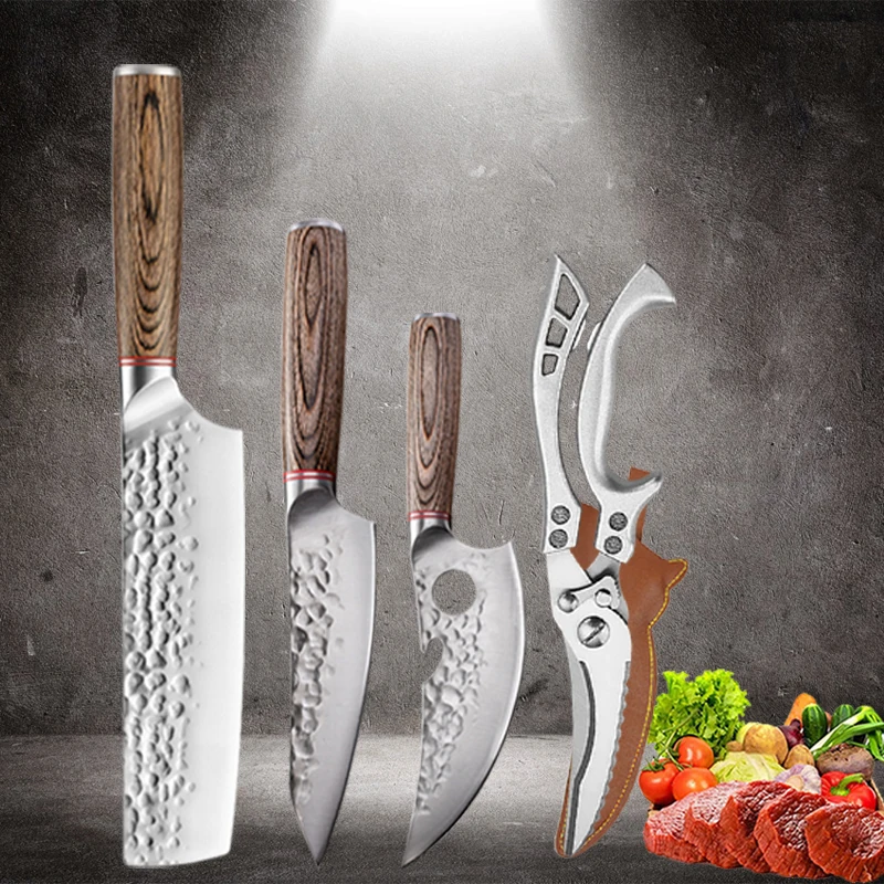 Kitchen Serbian Deboning Knife Chef Butcher Cleaver for Meat Fruit Cutting Paring Fish Steak Slicing Chicken Scissors Knives