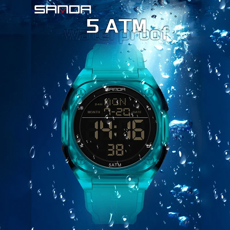 SANDA 패션 LED ElectronicMen 시계 다기능 알람 시계 LED 빛나는 방수 손목 시계 실리콘 스포츠 학생 시계