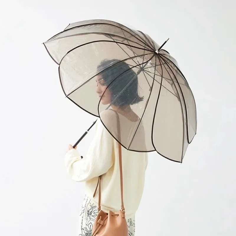 8 Bone Umbrellas Transparent Petal Long Handle Umbrella Waterproof Portable Creative Umbrella Lightweight Modern Rain Gear