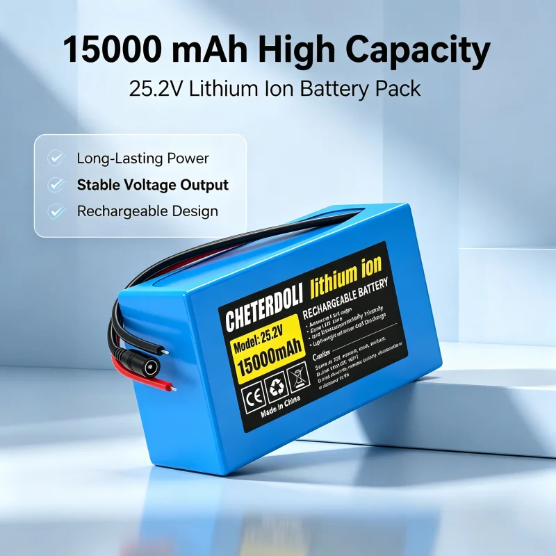 25.2V 15Ah Lithium Battery Pack with Smart Charger 2A and Cable Connector for LED Strip RC Car Security Camera DIY Power Supply