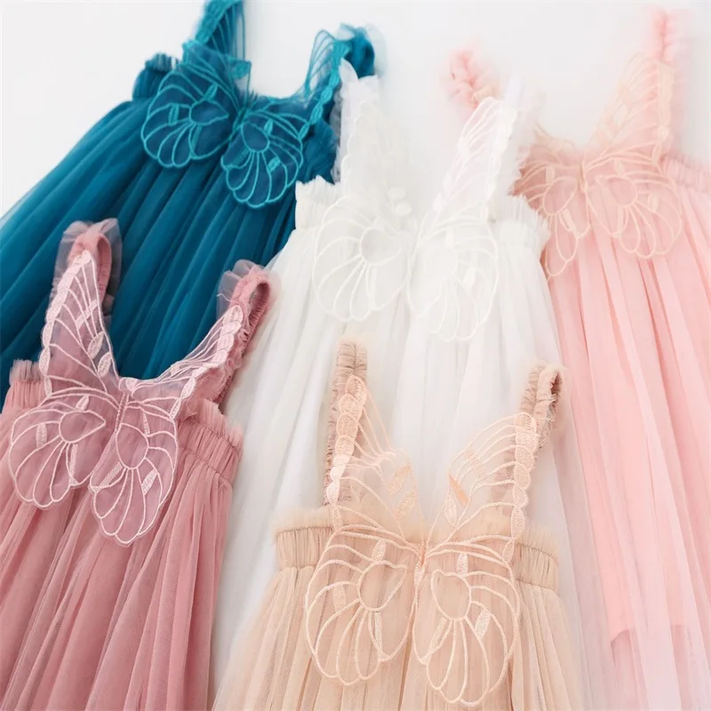 Children\'s Puffy Dress Girls Mesh Suspender Small Dress 3D Wings White Fairy Dress Summer Cute Birthday Party Princess Dresses